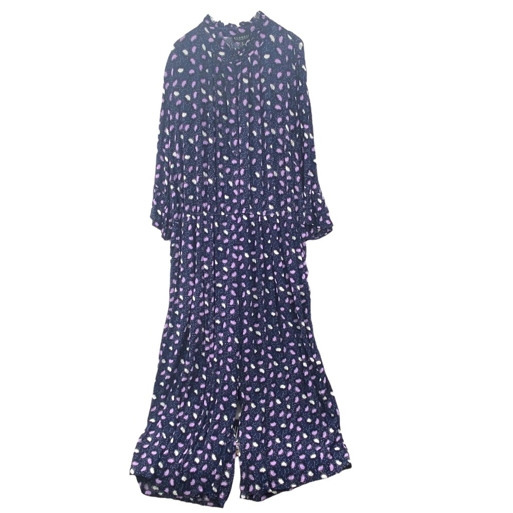 Eloquii Plus Size Long Sleeve Blue Purple Wide Leg Jumpsuit Missing Belt SZ 26